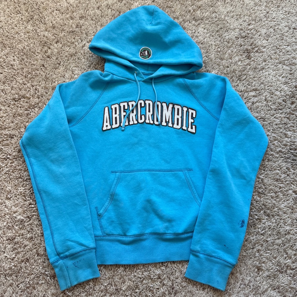 Abercrombie & Fitch Y2K Blue Logo Pullover Hoodie Small XS Vintage 2000s Ski